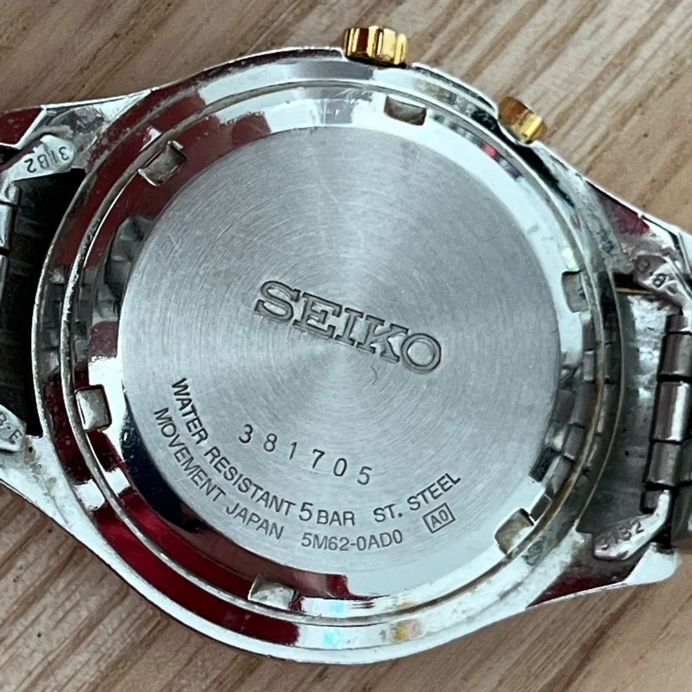 Seiko Kinetic Automatic Men’s Watch Two-Tone Bracelet Case White Dial Date